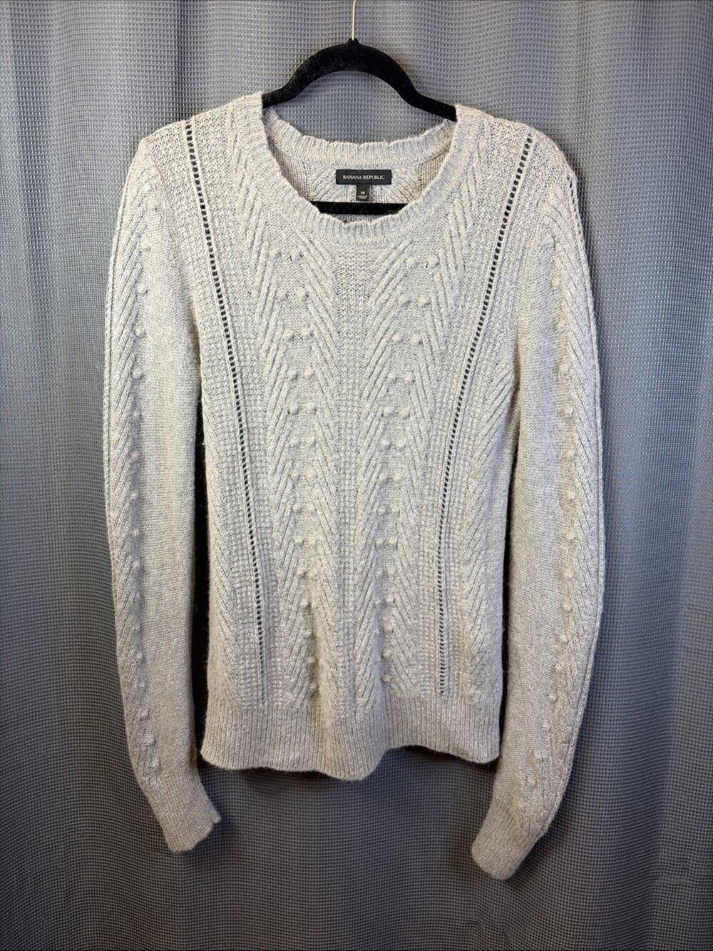 Banana Republic Women’s M Gray Alpaca Merino Wool Knit Sweater Cable Textured